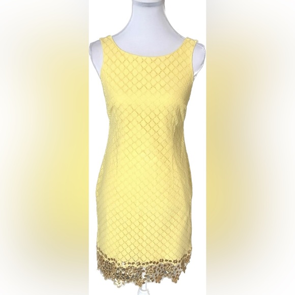 Lilly Pulitzer 🌷Yellow Gold Floral Trim Dress - 2 - Picture 2 of 9